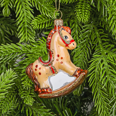 Изображение товара Игрушка елочная Snow and Stars Лошадка-качалка коричневая стекло