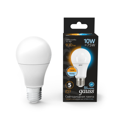 Изображение товара Лампа Gauss LED A60 10W E27 930lm 2700K/4100K CTC премиум серия Black Изображение товара Лампа Gauss LED A60 10W E27 930lm 2700K/4100K CTC премиум серия Black