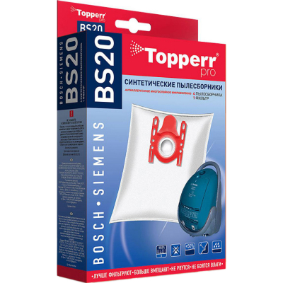 Изображение товара Пылесборник Topperr BS20 синтетический, для пылесосов Bosch Karcher Siemens, 5 шт.