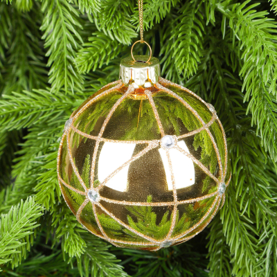Изображение товара Золотой стеклянный шар с стразами 8 см Елочные игрушки Yancheng Shiny