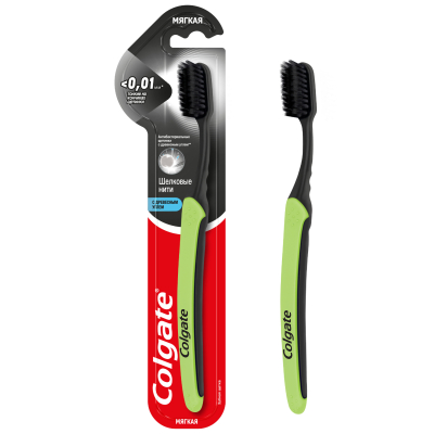 Изображение товара Зубная щетка Colgate Шелковые Нити с древесным углем, мягкая, черная