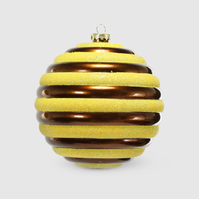 Изображение товара Шар новогодний Acro полоски мокка/желтые 10 см