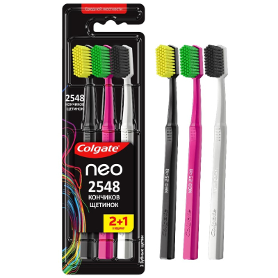 Изображение товара Зубная щетка Colgate Neo 2548 Кончиков щетинок, средней жесткости, промоупаковка 2+1