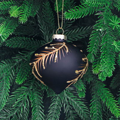 Изображение товара Стеклянный елочный шар Yancheng Shiny 8 см черный с золотым узором