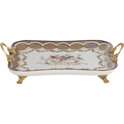 Изображение товара Блюдо с ручками Glasar 39х22х6 см из фарфора и бронзы ручной работы