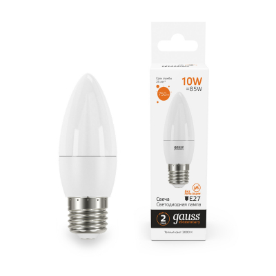Изображение товара Лампа Gauss Elementary Свеча LED 10W 750lm 3000K E27 Изображение товара Лампа Gauss Elementary Свеча LED 10W 750lm 3000K E27