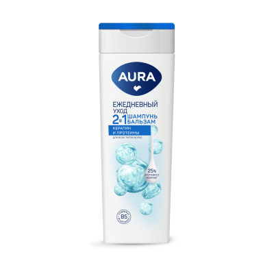 Изображение товара Шампунь бальзам для волос AURA 2 в 1 Ежедневный уход 380 мл мягкое очищение волосы Изображение товара Шампунь бальзам для волос AURA 2 в 1 Ежедневный уход 380 мл мягкое очищение волосы