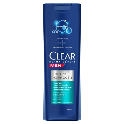 Изображение товара Шампунь для мужчин Clear Men Derma Expert Контроль жирности 380 мл Изображение товара Шампунь для мужчин Clear Men Derma Expert Контроль жирности 380 мл