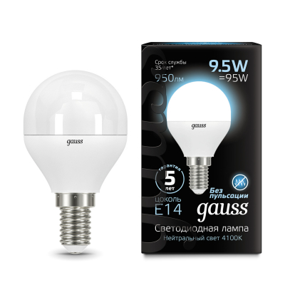 Изображение товара Лампа Gauss LED Шар E14 9.5W 950lm 4100K серия Black Изображение товара Лампа Gauss LED Шар E14 9.5W 950lm 4100K серия Black