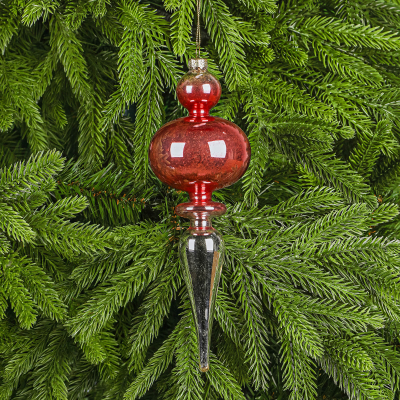 Изображение товара Стеклянная елочная подвеска Yancheng Shiny 7x23 см прозрачная красная новогодняя decoration