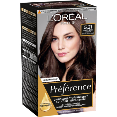 Изображение товара Краска для волос L'Oreal Preference 5. 21 Нотр-Дам 174 мл - стойкое окрашивание и блеск