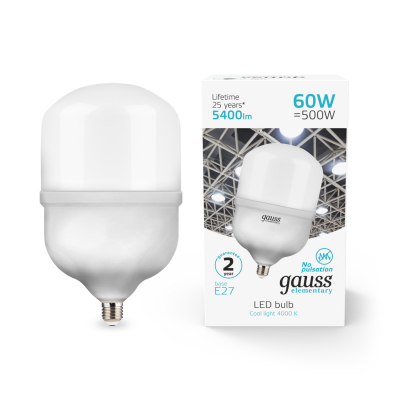 Изображение товара Высоконапрасная светодиодная лампа Gauss Elementary LED T160 E27 60W 5400lm