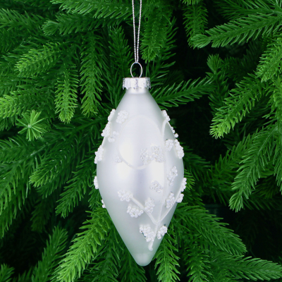 Изображение товара Игрушка ёлочная стеклянный молочный цветок с бисером 13 см