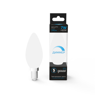 Изображение товара Лампа Gauss Свеча 7W 590lm 6500К E14 диммируемая LED