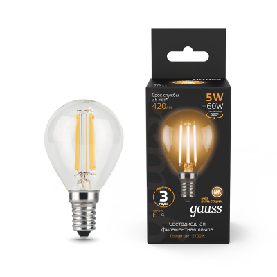 Изображение товара Gauss LED Filament Globe E14 5W 2700K 1/10/50