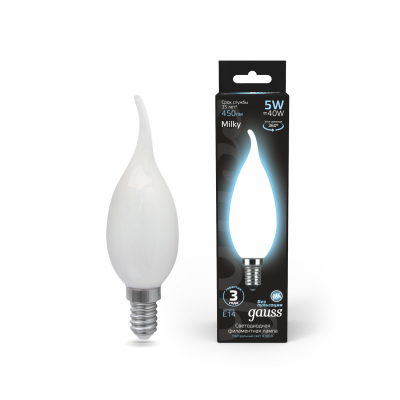 Изображение товара Лампа Gauss LED Filament свеча OPAL E14 5W 450lm 4100K для интерьера и фотосъемки Изображение товара Лампа Gauss LED Filament свеча OPAL E14 5W 450lm 4100K для интерьера и фотосъемки