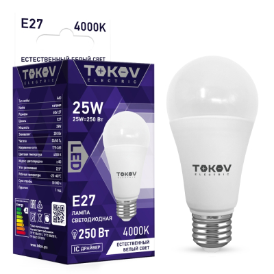 Изображение товара Лампа светодиодная Tokov Electric 25w A60 E27 4000к