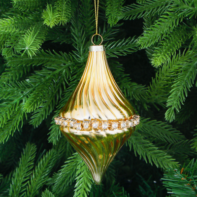 Изображение товара Стеклянная ёлочная игрушка шар с стразами 14 см золотистая Yancheng Shiny