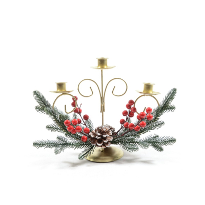 Изображение товара Подсвечник на 3 свечи Mercury NY с ягодами 33х13х24 см стильный интерьерный аксессуар