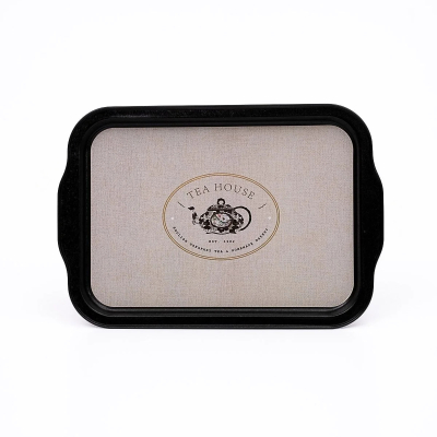 Изображение товара Поднос с ручками Evle linen texture 215x316 мм - металлический для сервировки