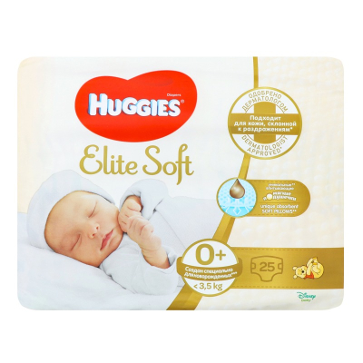 Изображение товара Подгузники Huggies Элит Софт до 3 5 кг 25 шт надежная защита и комфорт
