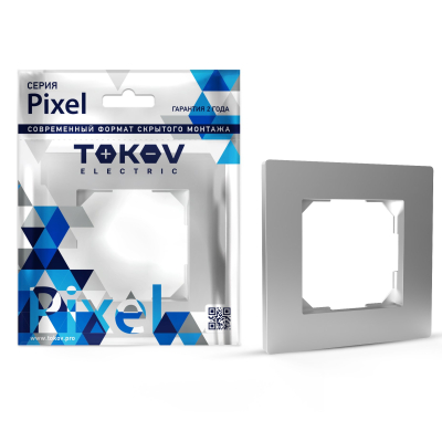 Изображение товара Рамка Tokov Electric Pixel 1-м алюминий, современное оформление, надежная установка