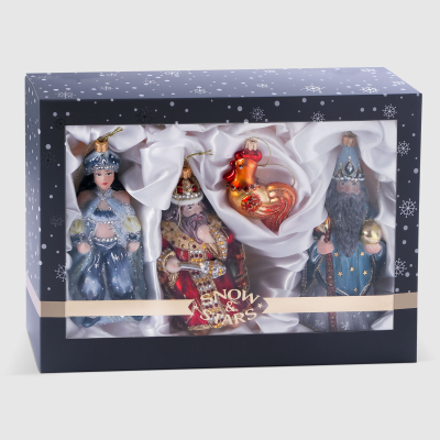 Изображение товара Набор ёлочных игрушек Snow and Stars Золотой петушок 4 шт ручная работа стекло