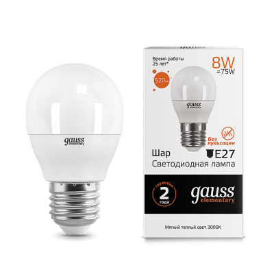 Изображение товара Gauss LED Elementary Globe 8W E27 3000K 1/10/100