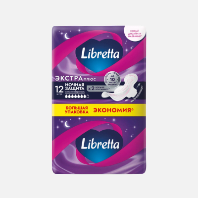 Изображение товара Женские ночные гигиенические прокладки Libretta Экстра плюс 12 шт