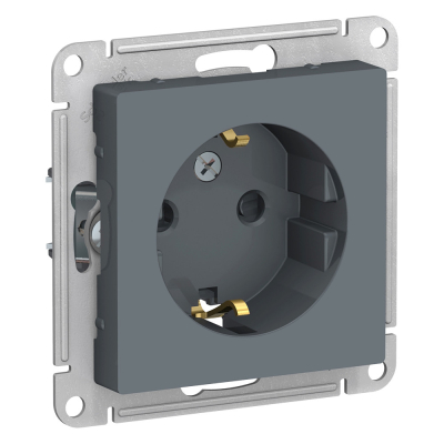 Изображение товара Розетка Шнайдер AtlasDesign с заземлением со шторками 16а грифель (ATN000745)