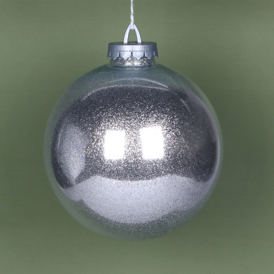 Изображение товара Ёлочный шар с глиттером серебристый 20 см Bigdecor для новогоднего украшения