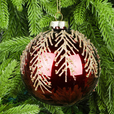 Изображение товара Стеклянная елочная игрушка сердце с золотым узором ручной работы 1 шт.