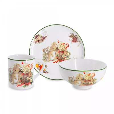 Изображение товара Детский набор посуды Imari Зайчата 3 предмета фарфор в подарочной коробке