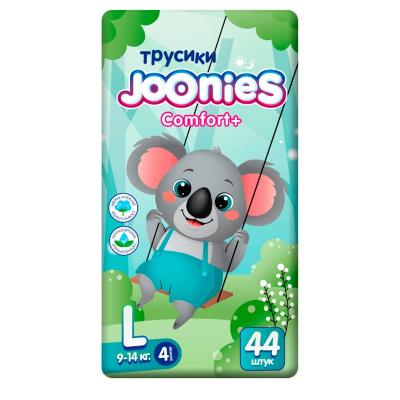 Изображение товара Подгузники-трусики Joonies Comfort+ L, 9-14 кг, 44 шт Изображение товара Подгузники-трусики Joonies Comfort+ L, 9-14 кг, 44 шт