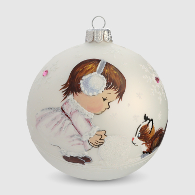 Изображение товара Елочный шар Marusya радость 10 см стекло белый подвесной праздничный декор