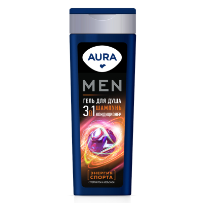 Изображение товара Гель для душа AURA Men 3 в 1 Энергия спорта 380 мл мужской универсальный