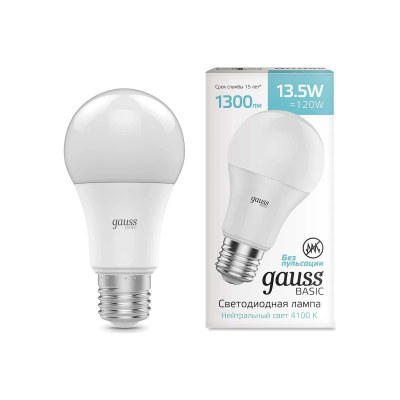 Изображение товара Лампа Gauss Basic A60 13,5W 1300lm 4100K E27 LED 