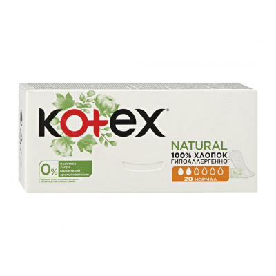 Изображение товара Ежедневные прокладки Kotex Natural Normal 20 шт для женщин Изображение товара Ежедневные прокладки Kotex Natural Normal 20 шт для женщин