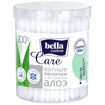 Изображение товара Палочки ватные Bella cotton care с экстрактом алоэ, банка, 200 шт Изображение товара Палочки ватные Bella cotton care с экстрактом алоэ, банка, 200 шт