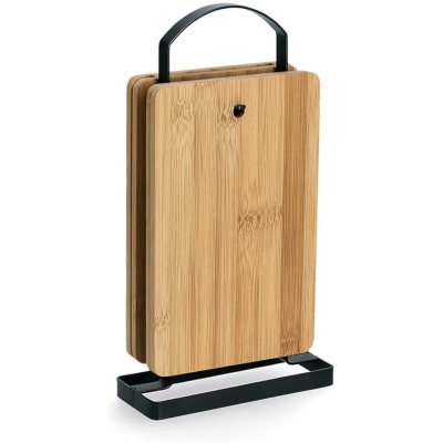 Изображение товара Набор разделочных досок Urve Plastic на подставке 4 шт бежево-черные кухонные принадлежности