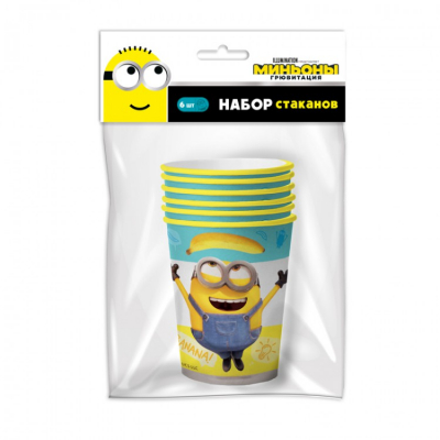 Изображение товара Набор бумажных стаканов ND Play Minions 2, 6 шт, 250 мл с 3D дизайном