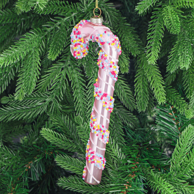 Изображение товара Стеклянная ёлочная игрушка конфета 6,4х2х20 см розовая