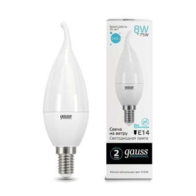 Изображение товара Gauss LED Elementary Candle Tailed 8W E14 4100K 1/10/50