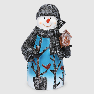 Изображение товара Декоративная новогодняя фигура Снеговичок со скворечником из полистоуна 14х9х21 см