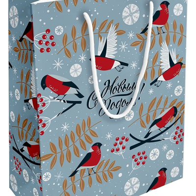 Изображение товара Подарочный пакет Be Smart Frost снегири 32х49 см картон яркая печать