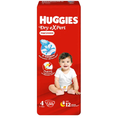 Изображение товара Подгузники Huggies Dry eXpert 4 размер 7-18 кг 50 шт