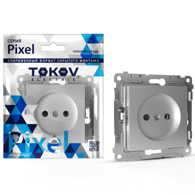 Изображение товара Розетка Tokov Electric Pixel 1-м без заземления с защитными шторками цвет алюминий