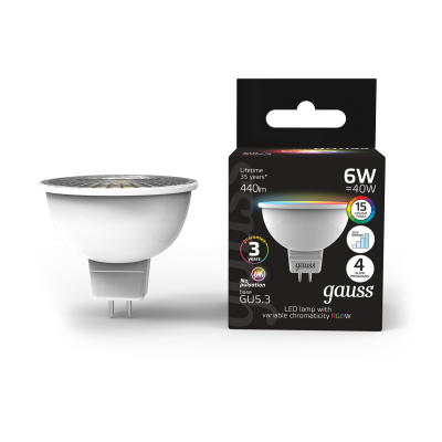 Изображение товара Лампа Gauss MR16 6W RGBW диммируемая GU5.3 светодиодная