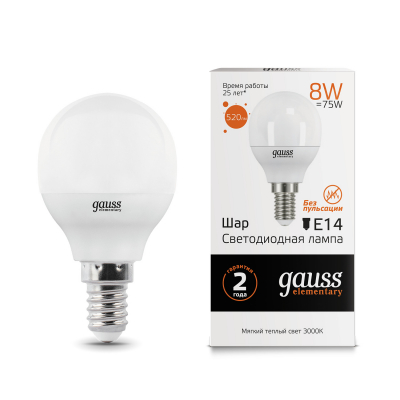 Изображение товара Gauss LED Elementary Globe 8W E14 3000K 1/10/100