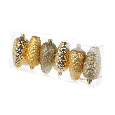 Изображение товара Набор елочных шишек Linhai Jinnuo 6 шт золотистых для украшения елки